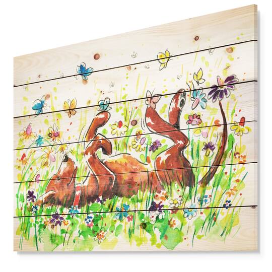 Designart - Happy Brown dog with Flowers and Butterfly